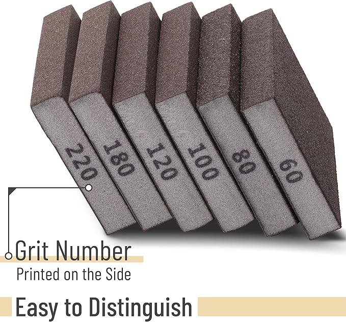 Bates- Sanding Sponge, 12 pcs, 60/80/100/120/180/220 Grit Assortment, Washable and Reusable, Sandpaper Block, Sanding Blocks for Wood, Sanding Pad, Drywall Sanding Block, Drywall Sanding Sponge