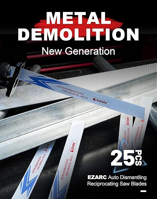 EZARC 25 Pack 12 inch 14+18 TPI Reciprocating Saw Blades for Auto Dismantling Steel Demon Bi-Metal for 1/16-5/16 Medium Metal R1210DM