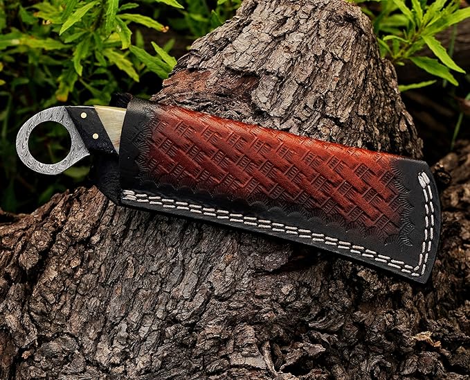 Handmade 1095 Steel Lineman’s Hawkbill knife with Leather sheath, Heavy Duty Utility Knife blade Electrician Wire Skinning knife for professional.(Horn)