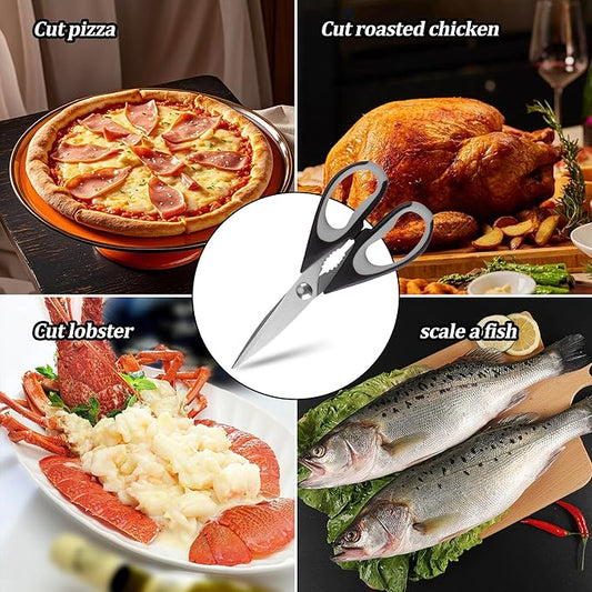 All-Purpose Kitchen Shears, Heavy Duty Stainless Steel Scissors with Protective Sheath, Dishwasher Safe, Soft Grip Comfort Handle, 8.72 Inch, Multi-Purpose Food, Meat & Poultry Cutting Tool