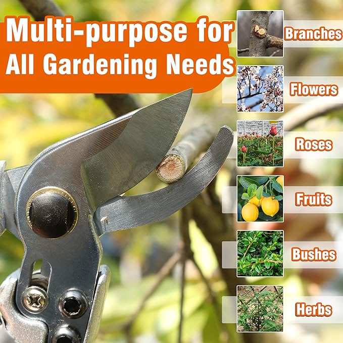 Gardzen 8" Bypass Prunning Shear Garden Scissors, SK5 Sharp Precision Cut Steel Blade Pruner, Blade Lock
