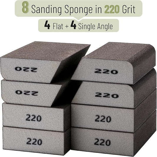 Bates- Sanding Sponge, 8 pcs, 220 Grit, Washable and Reusable, Sandpaper Block, Sanding Blocks for Wood, Sanding Pad, Drywall Sanding Block, Drywall Sanding Sponge