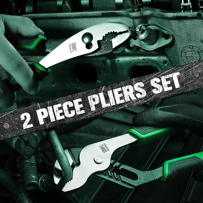SK 2-Piece Pliers Set, 8-Inch Slip Joint & 10-Inch Groove Joint Pliers, Premium CR-V Construction, Ergonomic Anti-slip Handle for Comfortable Grip