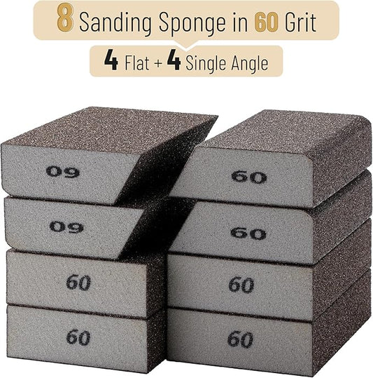 Bates- Sanding Sponge, 8 pcs, 60 Grit, Washable and Reusable, Sandpaper Block, Sanding Blocks for Wood, Sanding Pad, Drywall Sanding Block, Drywall Sanding Sponge