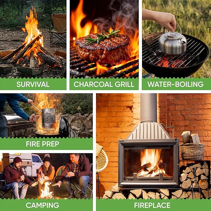 Inflame Fire Starters for Campfires, Grill, BBQ, Fireplace, Woodstove - Charcoal Starter - Waterproof, Weather-Resistant - Natural Wood Fireplace Starters - 24 pcs