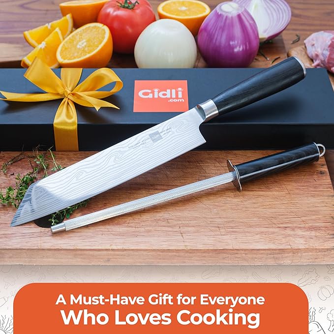 Gidli Chef Knife and Kitchen Shears Set ??Ultra Sharp 8??Chef Knife with Knife Sharpener + Heavy Duty Kitchen Scissors & Seafood Scissors ??Premium Stainless Steel Cooking Set ??Gift Ready