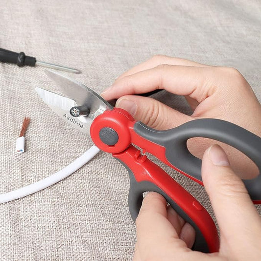 2 Pack Electrician Scissors, Heavy Duty Stainless Steel Sharp Blades and Soft Rubber Grip, Electrician Shears with Protective Cover, 6.1 Inch (Gray/Red)