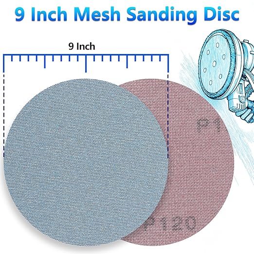 9 Inch Premium Ceramic Mesh Sanding Disc 120 Grit, 25 Pack Round Hook and Loop Mesh Anti-Clogging Drywall Sandpaper Disc Dust Free for Drywall Sander