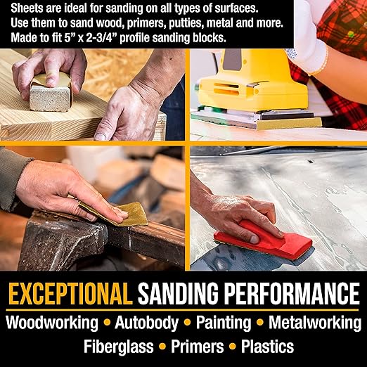 Dura-Gold Premium 5" x 2.75" Gold Sandpaper Sheets, 220 Grit (Box of 40) - Hook & Loop Backing, Wood Furniture Woodworking, Auto Paint - for Palm Sanders, Clip-On, Hand Sanding Blocks