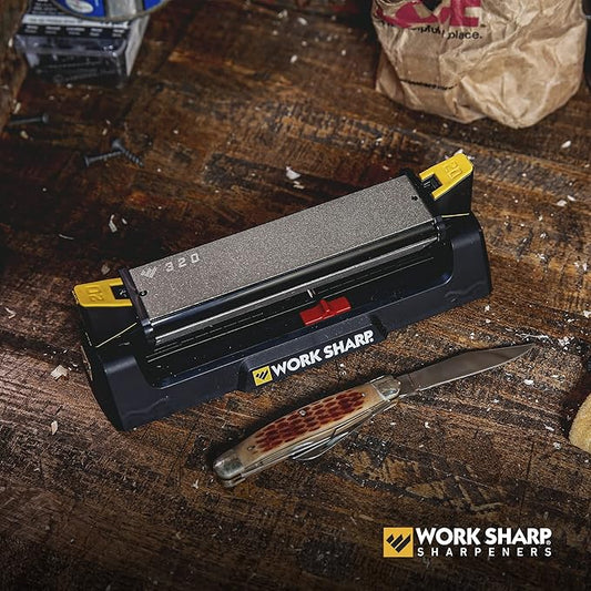 Work Sharp Benchstone Knife Sharpener, 3 sided for faster manual pocket or hunting knife sharpening