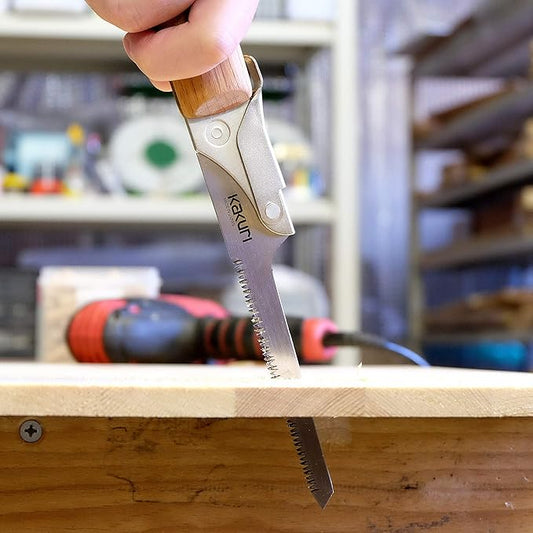 Japanese Keyhole Saw 4" Coarse Teeth - Professional Pull Saw for Curved Cuts and Tight Spaces - Red Oak Handle with Oil Finish - Tool-Free Blade Replacement - Made in Japan