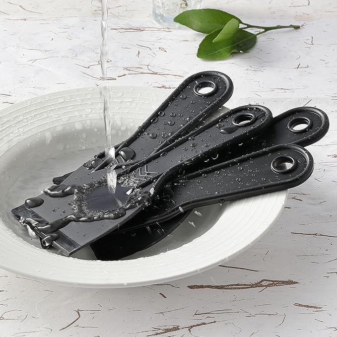 6 Pack Plastic Putty Knife, Durable Plastic Scraper Tool with No-Slip Grip for Spackle, Spreader, Non Scratch and Easy Cleaning Spackle Knife, Putty Knife Set, Black