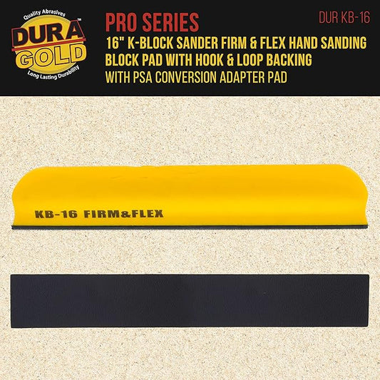Dura-Gold Pro Series 16" K-Block Sander Firm & Flex Longboard Hand Sanding Block Pad with Hook & Loop Backing and PSA Sandpaper Conversion Adapter Pad - Automotive Paint Prep Sand Contour Woodworking