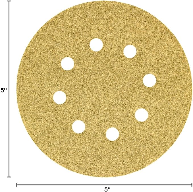 Dura-Gold Premium 80 Grit 5" Sandpaper Discs, 8 Hole Pattern Dustless, 50 Discs - Hook & Loop Backing for Orbital DA Sander, Detailing Finishing Color Sanding Automotive Paint Woodworking