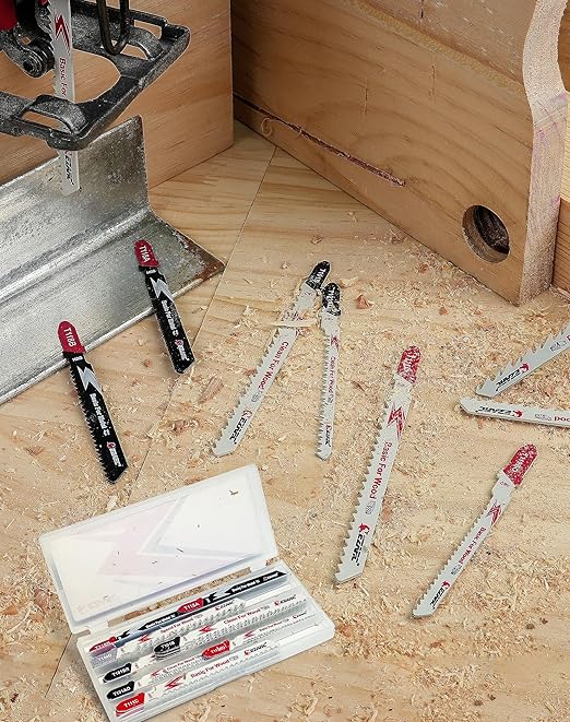 EZARC Jigsaw Blades Set 30pcs with Storage Case, Assorted T-Shank Replacement Jig Saw Blades for Cutting Wood, Plastic and Metal