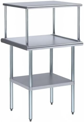 Stainless Steel Work Table with Wide Single Tier Overshelf | Metal Kitchen Prep Table & Shelving Combo (14" x 30" Work Table + 12" Overshelf)