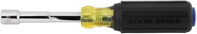 Klein Tools 65438 Heavy-Duty Hollow Shaft Nut Driver, Color-Coded 3/8-Inch Hex, Pass Through Design, 6-Point Socket, and Cushion-Grip Handle