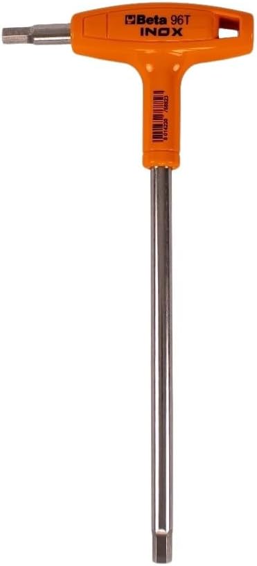 Beta 96TINOX Stainless Steel Metric T-Handle Hex Key Wrench 8mm | High Torque Ergonomic Allen Wrench with Dual Hex Tips | Drop Prevention Hole | Industrial Strength | Made in Italy