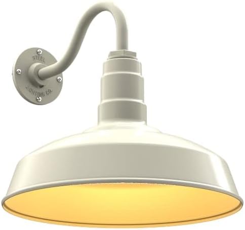 Steel Lighting Co. | Dusk to Dawn | Gardena Barn Light | Outdoor Wall Mounted | 16" Dome | 11" Gooseneck | Farmhouse Light Made in America | Cream/Brass