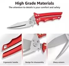 Professional Kitchen, Detachable Poultry Scissors with Serrated Blades - Cut Bones, Meat, Vegetables, Seafood - Multi-Functional Silver Scissors