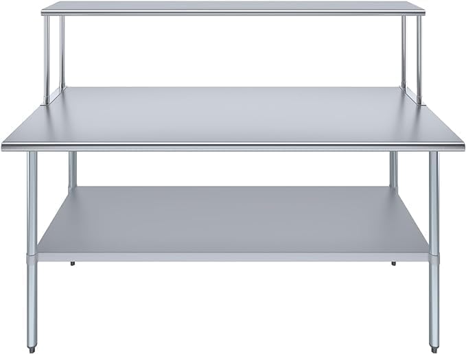 Stainless Steel Work Table with Wide Single Tier Overshelf | Metal Kitchen Prep Table & Shelving Combo (30" x 72" Work Table + 12" Overshelf)