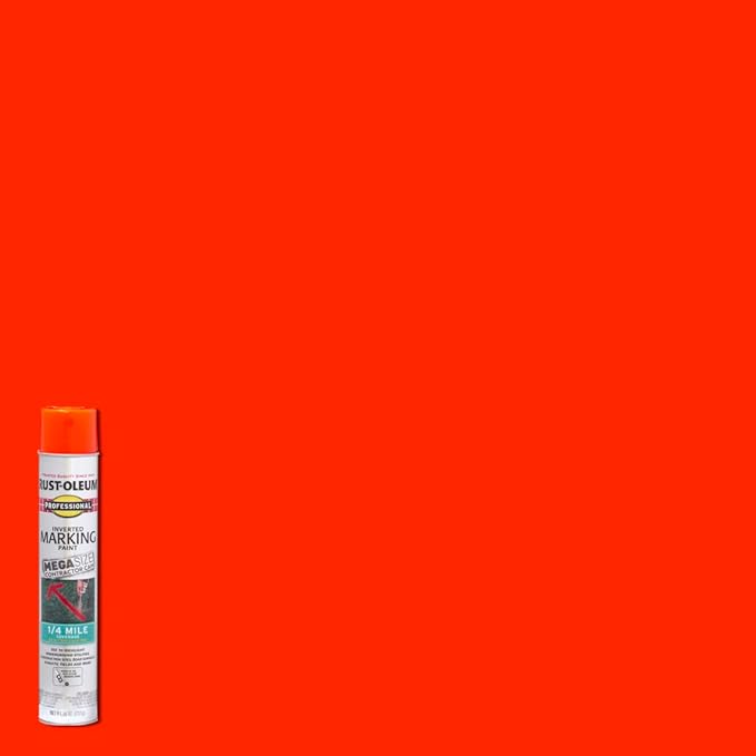 Rust-Oleum 350994 Professional Mega Size Inverted Marking Quarter Mile Distance Spray Paint, 26 oz, Fluorescent Red-Orange