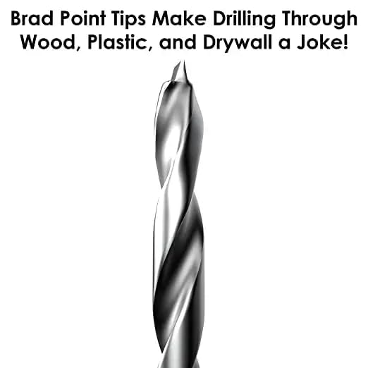 Baker and Bolt Extra Long 12" Brad Point Drill Bit Set for Wood High-Speed Steel Wood Drill Bits Set Titanium Coated Pack of 10 with Storage Sleeve (10 Pcs Brad Point 12" Long 1/8"-1/2")