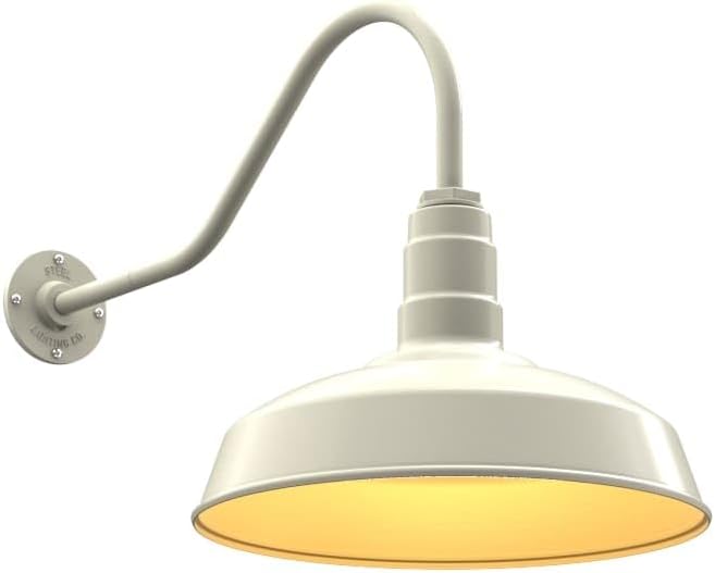 Steel Lighting Co. | Dusk to Dawn | Gardena Barn Light | Outdoor Wall Mounted | 16" Dome | 23" Gooseneck | Farmhouse Light Made in America | Cream/Brass