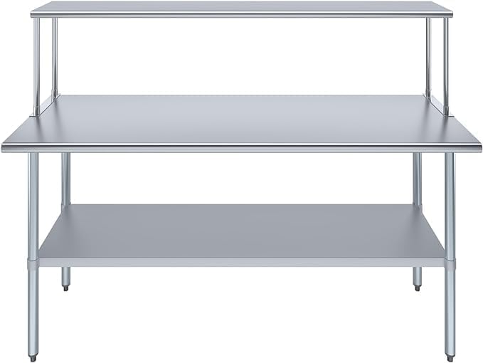 Stainless Steel Work Table with Wide Single Tier Overshelf | Metal Kitchen Prep Table & Shelving Combo (24" x 72" Work Table + 12" Overshelf)