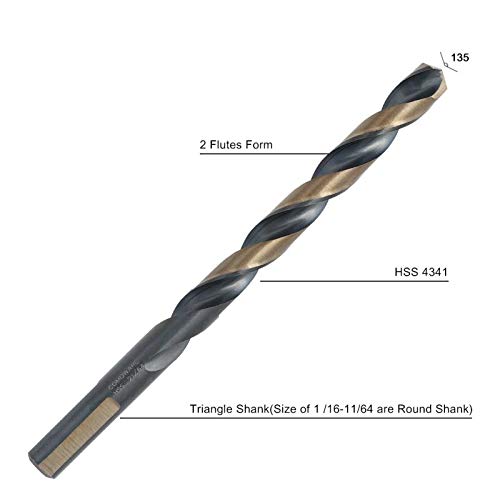 COMOWARE 29-Piece Drill Bit Set, High-Speed Steel Black and Gold Finish with 135 Degree Split Point Tip, 1/16" to 1/2" x 64ths Increments