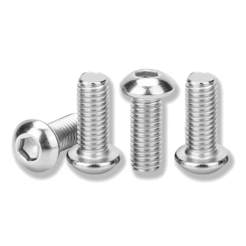 Metuja M8-1.25x20mm Button Head Socket Cap Bolts Screws竊?0pcs竊? Stainless Steel, Full Thread, Silver, Allen Hex Drive