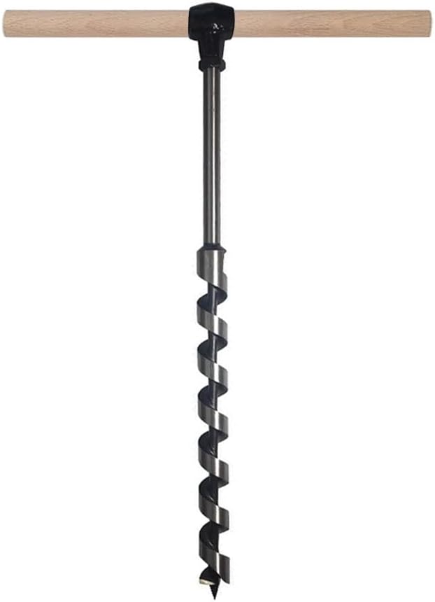 Manual Hand Drill and Hand Wood Auger for Wood Camping Shelter Building, Multipurpose Manual Survival Drill Bit with A Wooden Stick Hand Auger Woodworking Hole Saw Bit to Fix The Tent Nails (Color :