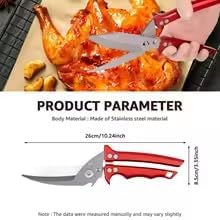 Professional Kitchen, Detachable Poultry Scissors with Serrated Blades - Cut Bones, Meat, Vegetables, Seafood - Multi-Functional Silver Scissors