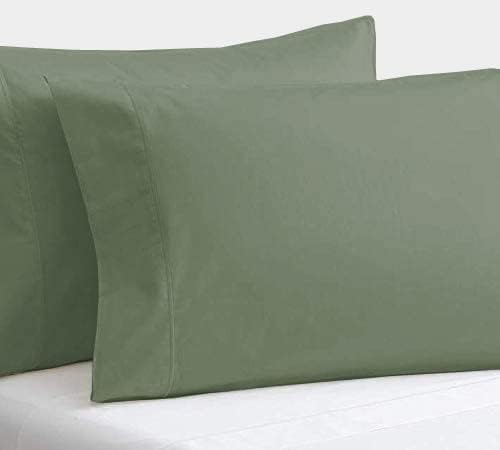 2Pcs Pillowcase 800 Thread Count 100% Egyptian Cotton Pillows for Sleeping, Soft & Silky Sateen Weave Bed Pillow Cover Long-Staple Standard Pillowcase Set of 2 Size (20"x40") - Sage Solid
