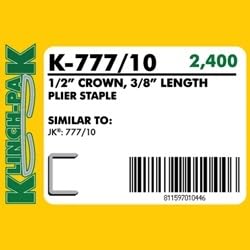 Klinch-Pak K-777/10 3/8??Leg by 1/2" Wide Heavy-Duty Galvanized Plier Staples, 2400 Per Package, for stapling Trays, Lids, Bags, Header Cards, Fastening End Caps and Container Inserts