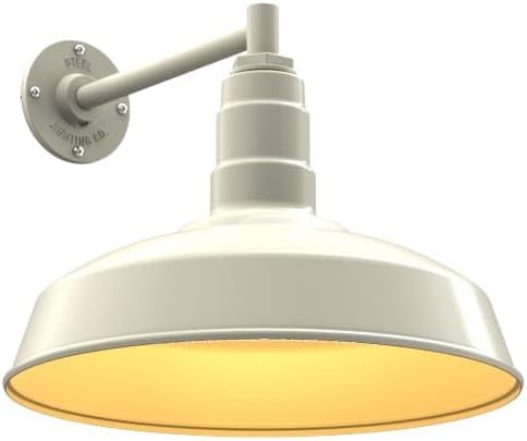Steel Lighting Co. | Dusk to Dawn | Gardena Barn Light | Outdoor Wall Mounted | 16" Dome | 11" Straight Arm | Farmhouse Light Made in America | Cream/Brass