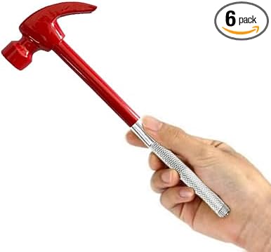 Brass Hammer with Screwdriver, 6 in 1 Small Hammer, Multitool Camping Hammers Set with Slotted/Flat Head Phillips Screwdriver Hand Tools（RED）
