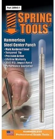 Spring Tools Professional High Speed Steel Center Punch - Marks Hardened Steel & HARDOX 450 - True Tempered Tip - 3500 LBS Impact Force - Spring Punch