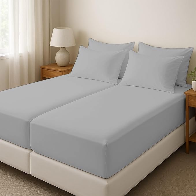 Split Queen Sheets for Adjustable Beds 5-Piece Split Queen Sheet Set, 800 Thread Count 100% Egyptian Cotton,15" Deep Pocket Adjustable Bed Sheets, Silver Solid