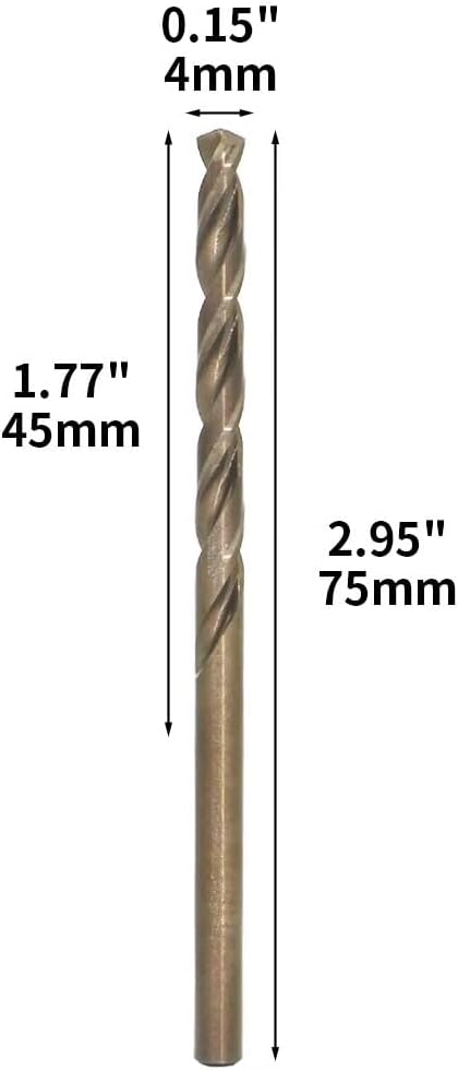 Metric Cobalt Drill Bits 4mm 10PCS, M35 high Speed Steel, high Hardness Straight Shank Drill, Mechanical or Hand Drill for Drilling, Suitable for Stainless Steel, Iron, Copper and Aluminum.