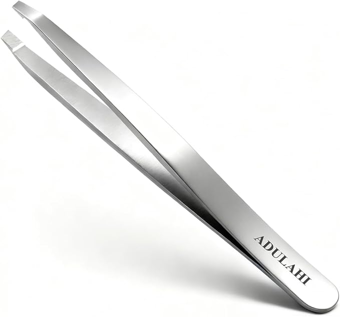 Professional Slant Tweezers for Eyebrows & Facial Hair - Precise Aligned Stainless Steel Remover with Storage Case