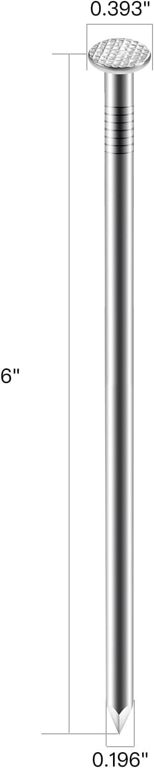 6 inch Hardware Nails, (15pcs) 1 lbs Stainless Steel Nails, Nails for Hanging Pictures, Long Nails, Wall Nails, Wood Nails