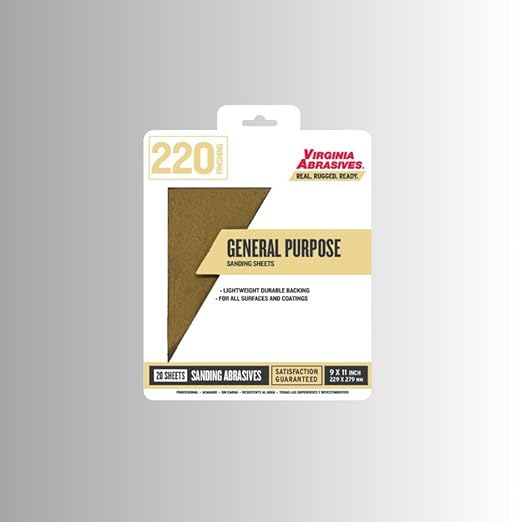Virginia Abrasives 9??x 11??General Purpose Sandpaper Sanding Sheets, 220 grit, 20 Pack
