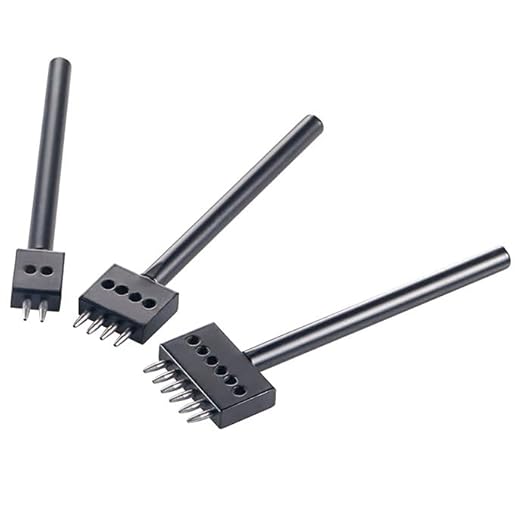 Leather Round Hole Punching Tool 3pcs Prong Punch Tool Set with 2/4/6 Prong Options for Precise Round Hole Punching DIY Leather Craft (5MM)