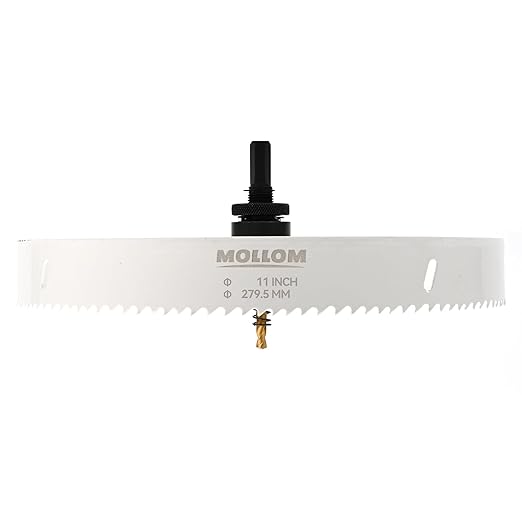 Mollom (279.5mm | 11") HSS M42 with 8% Cobalt BI-Metal Hole Saw with 2 Pilot Drill Bits & Arbor Smooth Cutting for PVC,Drywall,Wood,Plastic,Gypsum Board,Rubber