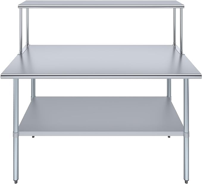 Stainless Steel Work Table with Wide Single Tier Overshelf | Metal Kitchen Prep Table & Shelving Combo (30" x 60" Work Table + 12" Overshelf)