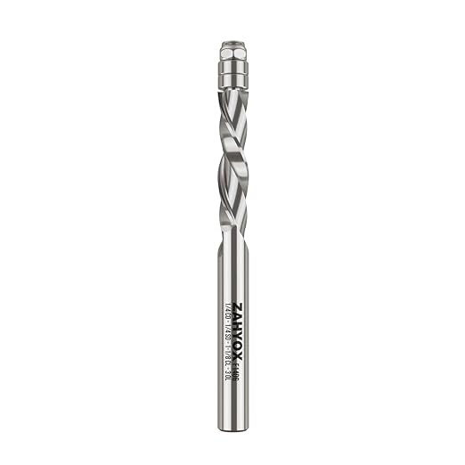 ZahyoX Downcut Spiral Flush Trim Router Bit, Solid Carbide Flush Trim Straight Router Bit with Double Bearing, 1/4" Cutting Dia, 1/4" Shank, 1-1/8" Cutting Length, 3" Overall Length