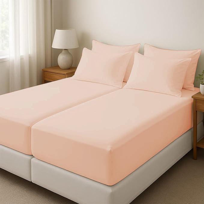Silentnight Split Queen Sheets for Adjustable Beds 5-Piece Split Queen Sheet Set, 800 Thread Count 100% Egyptian Cotton,15" Deep Pocket Adjustable Bed Sheets, Blush Solid