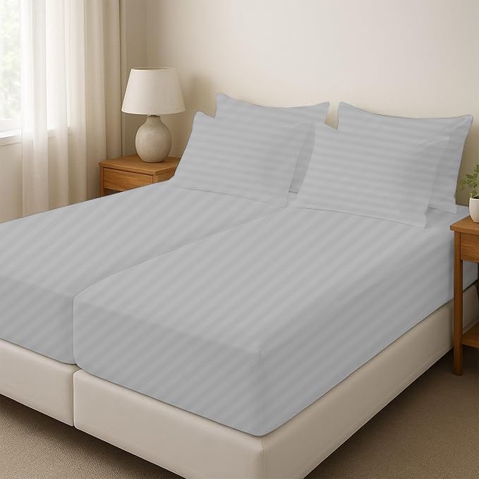 Split Queen Sheets for Adjustable Beds 5-Piece Split Queen Sheet Set, 800 Thread Count 100% Egyptian Cotton,21" Deep Pocket Adjustable Bed Sheets, Silver Stripe
