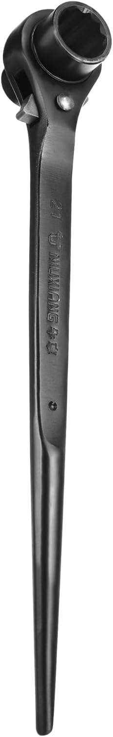 HARFINGTON Scaffolding Podger Ratchet Wrench 18mm x 21mm CR-V 12 Point Double Ended Socket Ratcheting Podger Scaffold Spud Spanner Tool for Auto Repair Mechanical Maintenance, Black